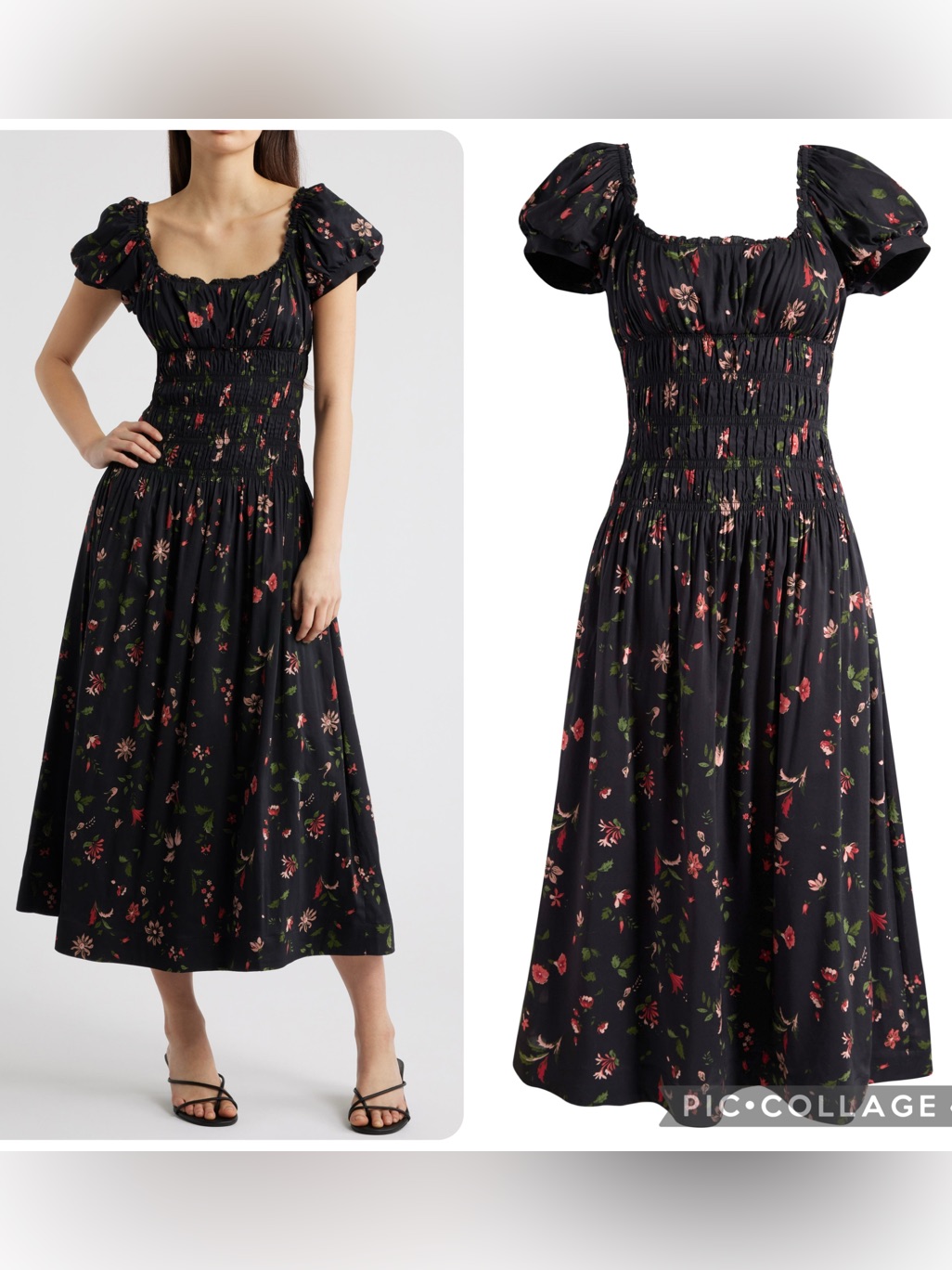 Nwt Reformation Riva Shirred Midi Dress In Mercy Black Floral Size Xs